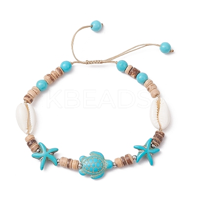 Synthetic Turquoise and Shell Bracelets BJEW-JB11510-01-1
