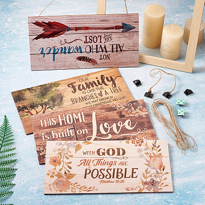 4 Sets 4 Style Natural Wood Hanging Wall Decorations for Front Door Home Decoration AJEW-CF0001-01-1