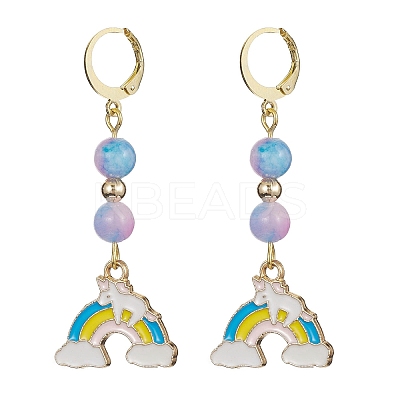 Rainbow Natural White Jade(Dyed) Hoop Earrings EJEW-JE05352-1