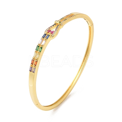Colorful Cubic Zirconia Knot Hinged Bangle BJEW-L681-003G-1