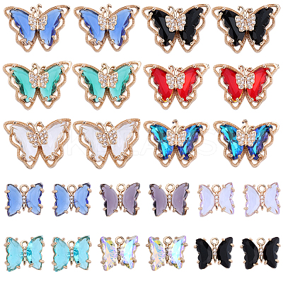 24Pcs 12 Styles Brass with Glass Pendants KK-SC0003-59-1