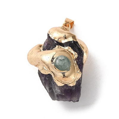 Electroplated Raw Natural Mixed Gemstone Pendants G-Z102-01G-1