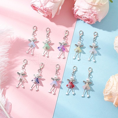 10Pcs Flower Angel Glass Pendant Decorations HJEW-JM03560-1