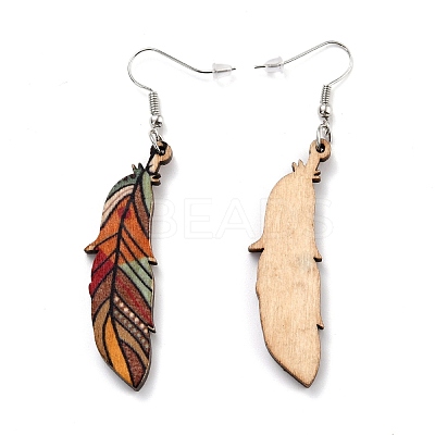 Bohemia Vintage Wood Feather Dangle Earrings EJEW-I261-07P-1