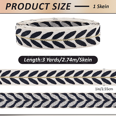 3 Yards Polyester Leaf Jacquard Ribbons SRIB-WH20020-020C-1