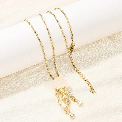 Alloy Crystal Rhinestone with Resin Jellyfish Pendant Necklaces for Women NJEW-A066-03G-1