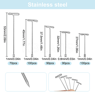 450Pcs 5 Styles Nickel Plated Steel T Pins for Blocking Knitting FIND-SP0002-88-1
