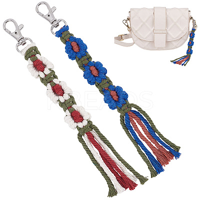 2Pcs 2 Colors Macrame Wristlet Cotton Pendant Decorations AJEW-GO0001-02-1