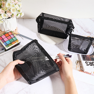 3Pcs 3 Styles Nylon Gauze Cosmetic Pouches with Zipper ABAG-CP0001-11-1