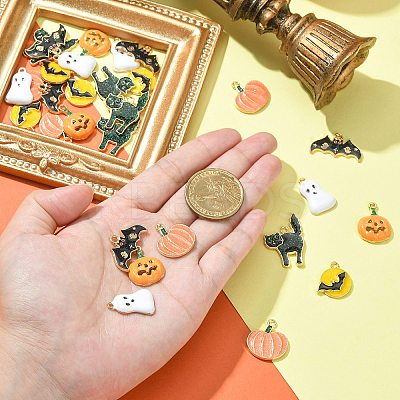 30Pcs 6 Styles Halloween Rack Plating Alloy Enamel Pendants PALLOY-CJ0002-32-1