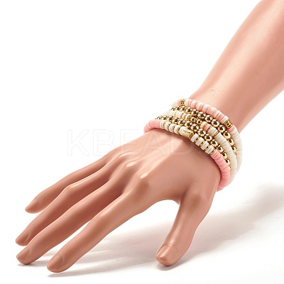 5Pcs 5 Style Synthetic Hematite & Polymer Clay Heishi Beads Stretch Bracelets Set BJEW-JB07533-04-1
