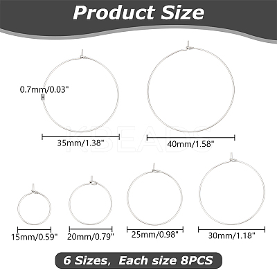 48Pcs 6 Sizes 316L Surgical Stainless Steel Hoop Earring Findings STAS-LP0001-06-1