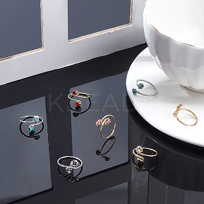 40Pcs 2 Colors Brass Finger Ring Rhinestone Settings KK-AR0002-12-1