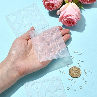 DIY Mixed Shapes Charm Pendant Silicone Molds for DIY Earring Making DIY-YW0009-42-1