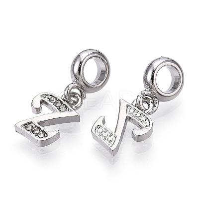 Platinum Rack Plating Alloy Rhinestone European Dangle Charms PALLOY-T048-36P-Z-1
