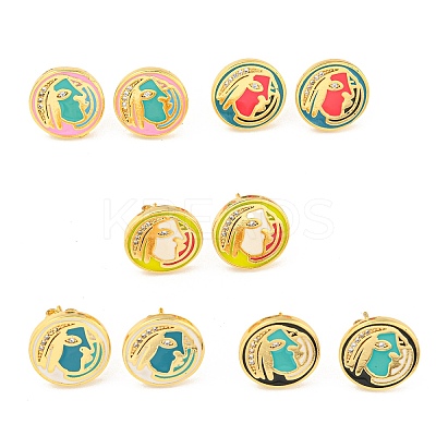Human Shape Real 18K Gold Plated Brass Stud Earrings EJEW-L269-062G-1