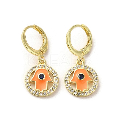 Hamsa Hand Real 18K Gold Plated Brass Dangle Leverback Earrings EJEW-Q797-10G-04-1