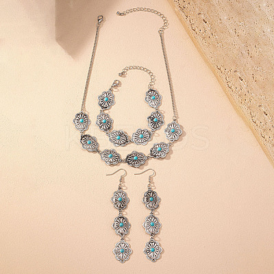 Oval Alloy & Synthetic Turquoise Pendant Necklaces & Dangle Earrings & Link Bracelets Sets FS-WGAAC5F-01-1