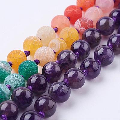 Frosted Natural Weathered Agate and Amethyst Necklace NJEW-F159-A05-1