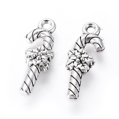 Tibetan Style Alloy Christmas Crutch Pendants TIBEP-GC161-AS-RS-1