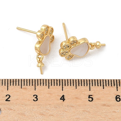 Brass Micro Pave Cubic Zirconia with Shell Stud Earring Findings KK-Z115-02G-1