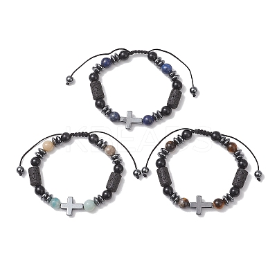 3Ocs Natural Mixed Gemstone Beads Braided Bead  Bracelets BJEW-JB13195-1