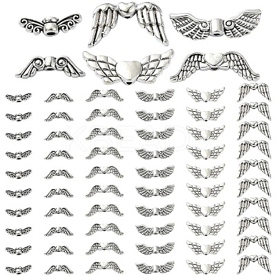 60Pcs 6 Styles Tibetan Style Alloy Wing Beads TIBEB-YW0001-25-1
