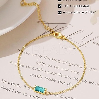 December Birthstone Brass Pave Cubic Zirconia Rectangle Link Bracelets WG17BBA-11-1