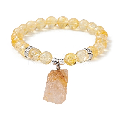 Natural Citrine & Synthetic Hematite Beaded Stretch Bracelet BJEW-JB09760-04-1