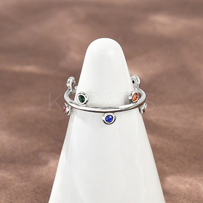 304 Stainless Steel Rhinetsone Open Cuff Rings for Women RJEW-K301-07P-01-1