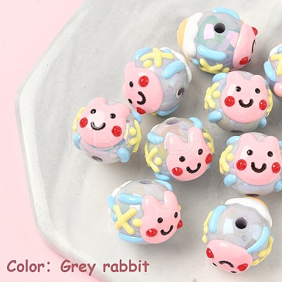 10Pcs Hand Painted Acrylic with Enamel Beads MACR-YW0003-28C-1