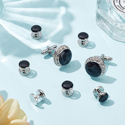 1 Set Brass Rhinestone Cufflinks for Men KK-WR0001-11-1