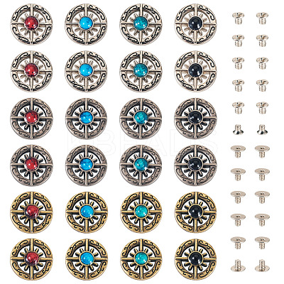 24 Sets 12 Colors Alloy Synthetic Stone Beads Buttons BUTT-TA0001-22-1