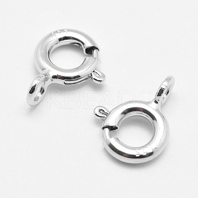 Anti-Tarnish Rhodium Plated 925 Sterling Silver Spring Ring Clasps STER-K167-076B-P-1