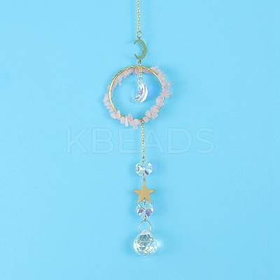 Glass & Brass Pendant Decorations HJEW-PW0002-08A-1