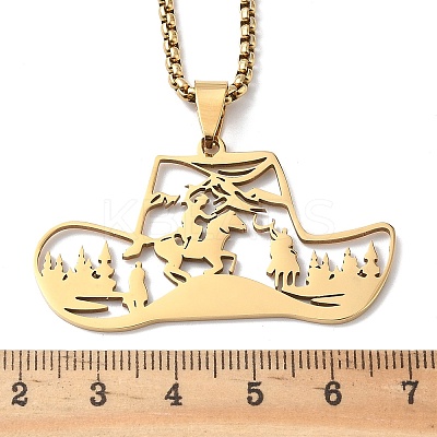 201 Stainless Steel Hollow Cowboy Hat Pendant Necklaces LS-NJEW-H065-27G-1