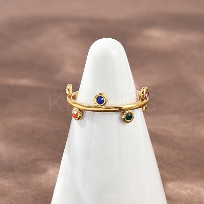 304 Stainless Steel Rhinetsone Open Cuff Rings for Women RJEW-K301-07G-1