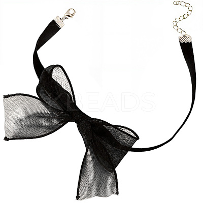 1Pc Gauze Bowknot Fabric Choker Necklaces for Women NJEW-CP0001-06B-1