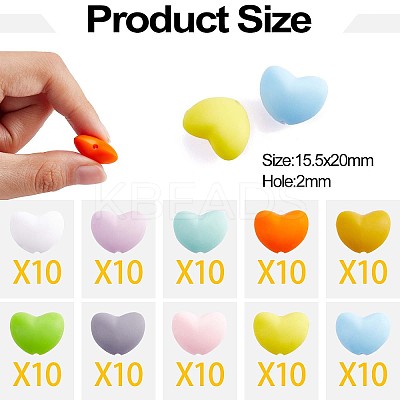 100Pcs Heart Silicone Beads for Keychain Making Cute Silicone Beads Bulk Silicone Bead Kit for Jewelry DIY Craft Making JX310A-1
