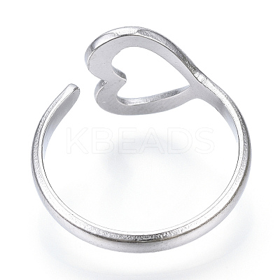 Non-Tarnish 304 Stainless Steel Heart Open Cuff Ring LS-RJEW-N040-24-1