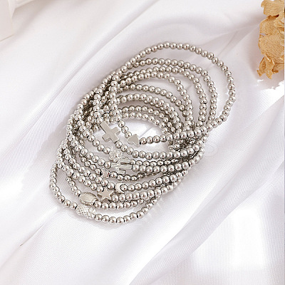 Round CCB Plastic & Alloy Beaded Stretch Bracelets for Women WG68281-02-1