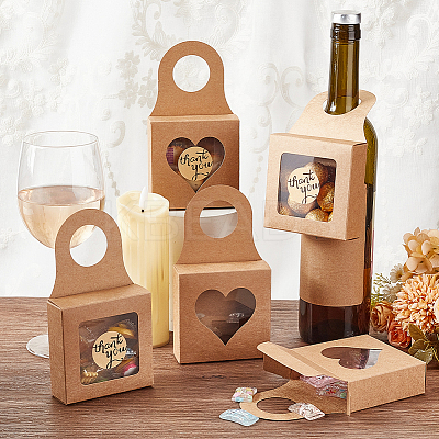30Pcs 3 Styles Square Kraft Paper Festival Gift Storage Boxes with PVC Window and Hole Handle CON-PH0003-05C-1