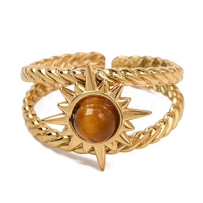Natural Tiger Eye Finger Rings RJEW-Q822-26G-01-1