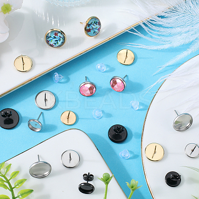 54Pcs 9 Style Flat Round 304 Stainless Steel Stud Earring Settings STAS-SC0006-66-1