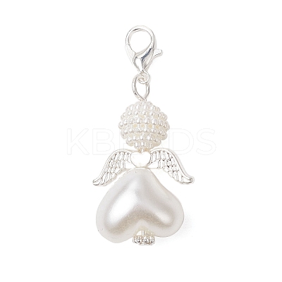 Heart Angel Acrylic & ABS Plastic Imitation Pearl Pendant Decorations HJEW-JM03564-01-1