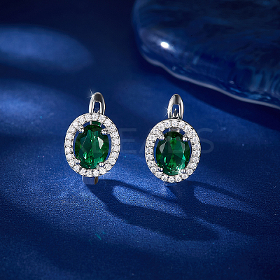 Sterling Silver Glass Oval Hoop Earrings for Women PM6315-2-1
