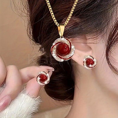 Alloy Rhinestone Pendant Necklace & Stud Earring Sets for Women FS-WGAF6CC-01-1