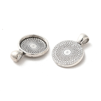 Tibetan Style Flat Round Alloy Pendant Cabochon Settings TIBEP-Q045-061AS-RS-1