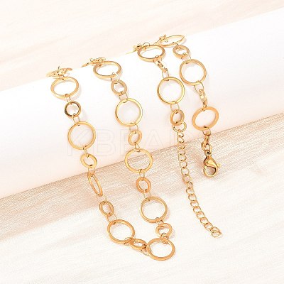 304 Stainless Steel 10mm and 14MM Ring Link Chain Necklaces NJEW-P343-02C-G-1