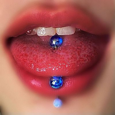 304 Stainless Steel with Acrylic Round Ball Straight Barbell Tongue Rings FS-WG99CB2-10-1